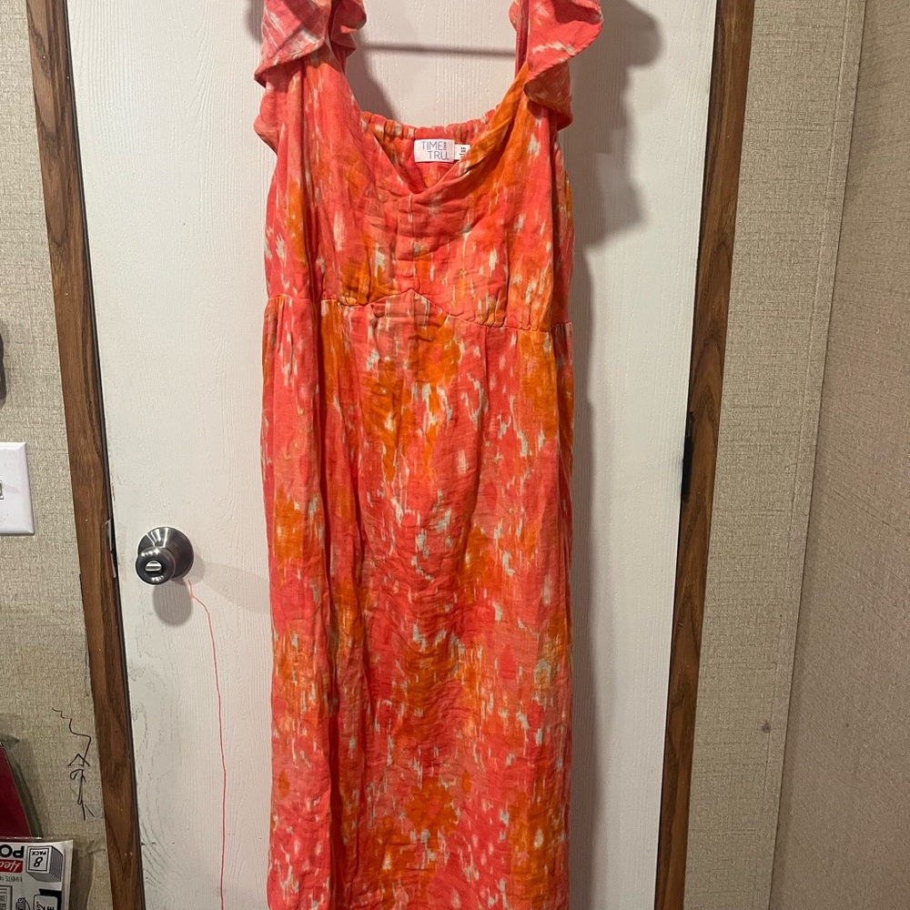 Time and Tru Coral Midi Dress